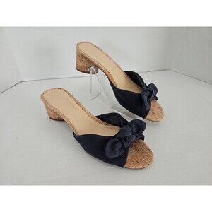 Crown & Ivy Novel Navy Wynnie Heeled Slide sandals Size 7.5 cork & silvery heel